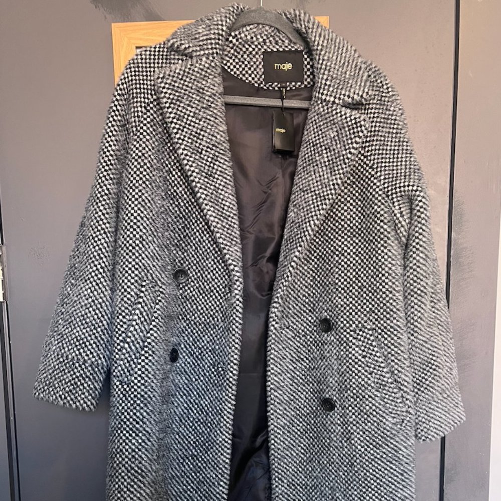 Maje Gabyne Double Breasted Long Twill Coat Size 36
